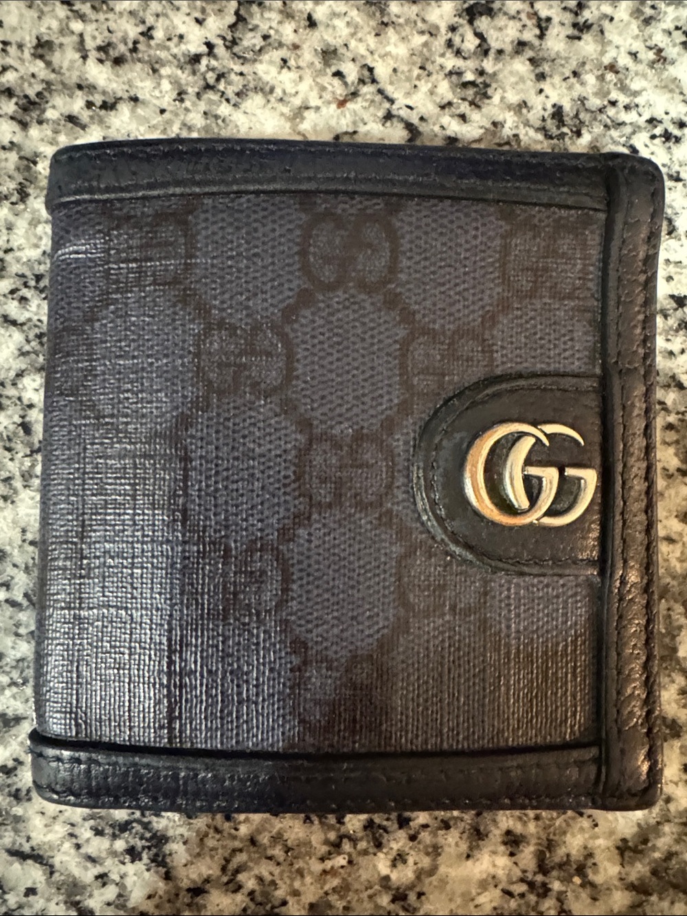 Gucci Men's Brown GG Canvas Bi-Fold Wallet with Gold Logo